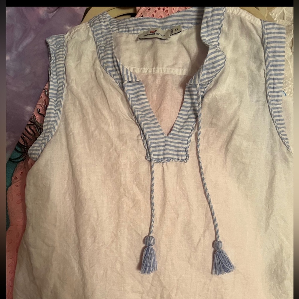 Vineyard Vines White Tank with Blue Tassels
